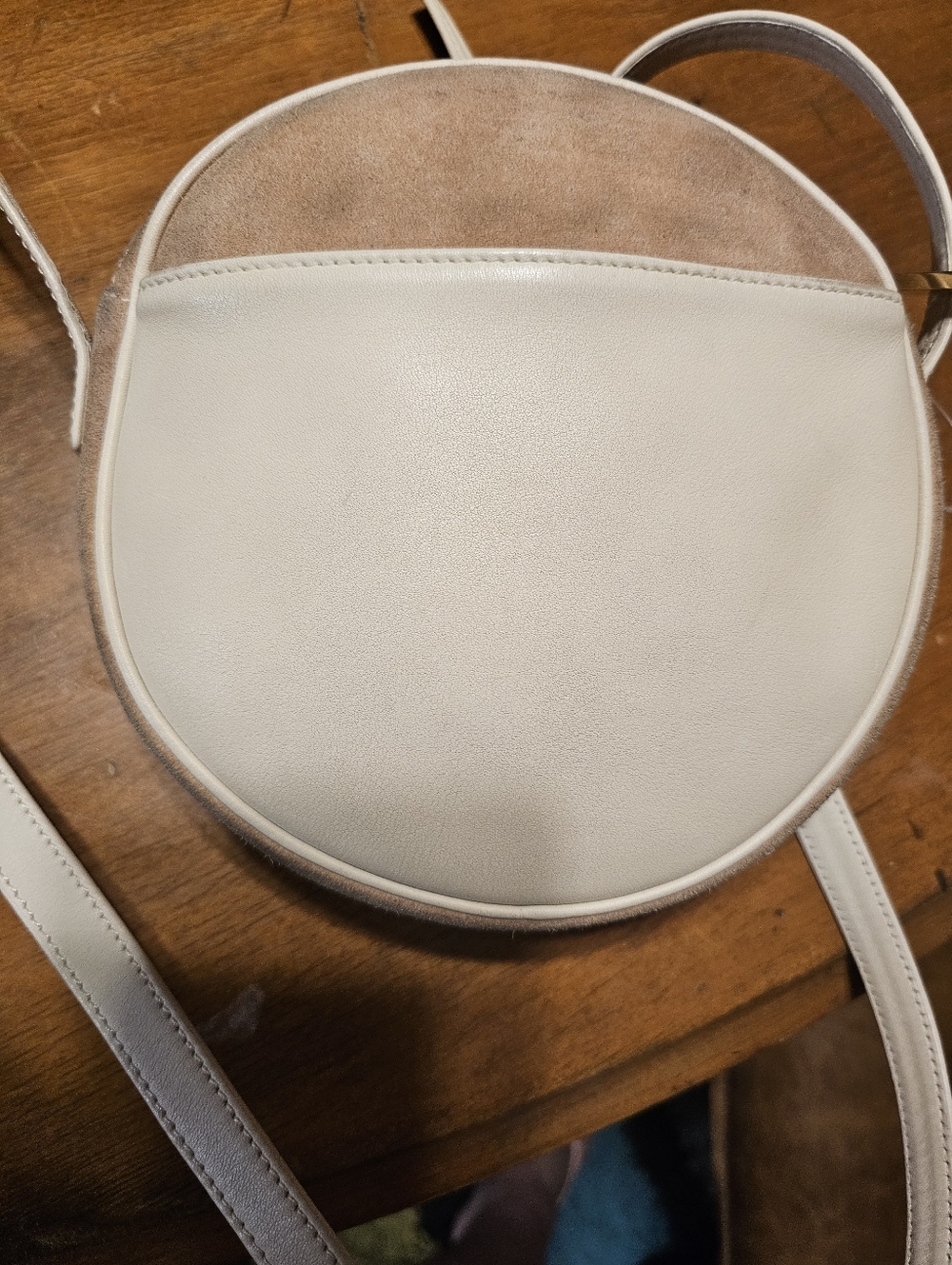 Vintage LOEWE Anagram Suede Leather Round Circle Shoulder Bag Crossbody Beige - Picture 9 of 9
